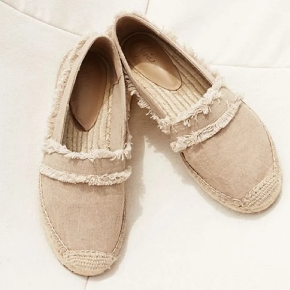 JOIE Vivienne Fringed Canvas Espadrilles Flats In Flax Size Eur 38.5 / US 8